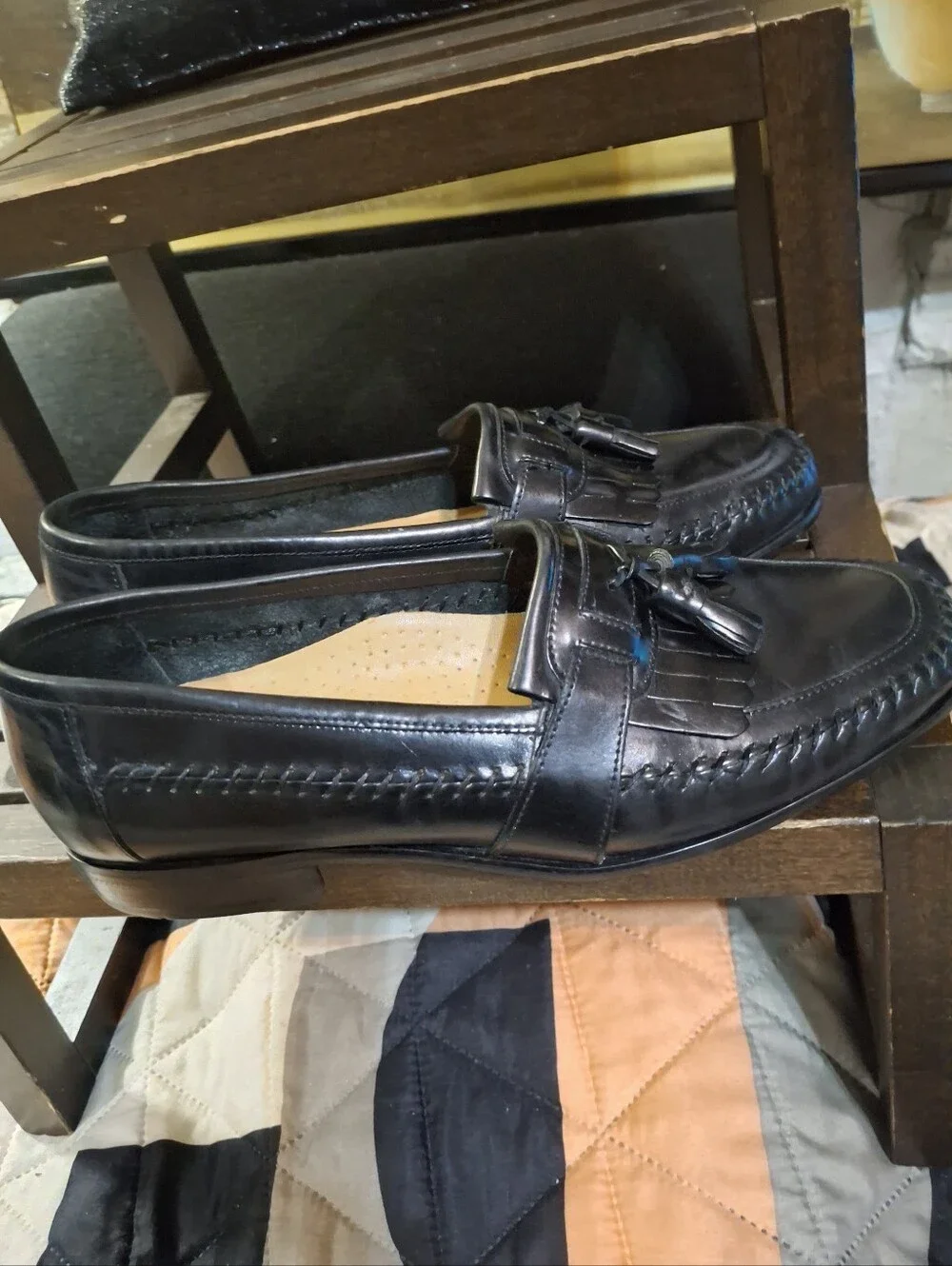 David Taylor Black Leather Tassel Kiltie Loafers